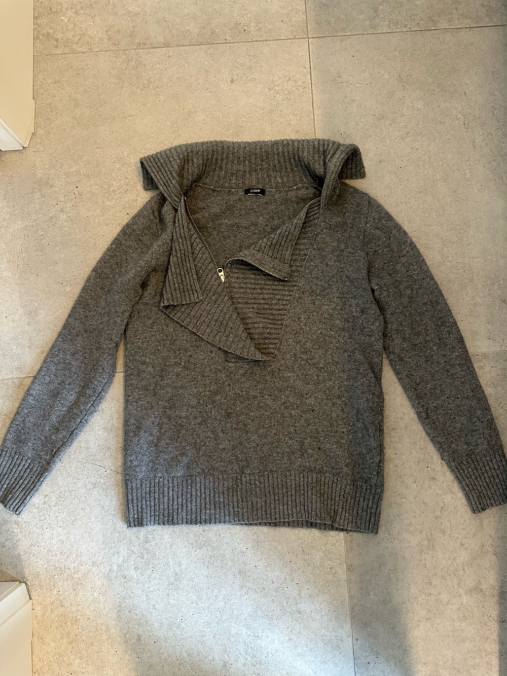 J. Crew Women's Gray Funnel Zip Turtleneck Sweater
